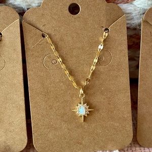 Gold Plated Oval Opal Star Pendant Necklace